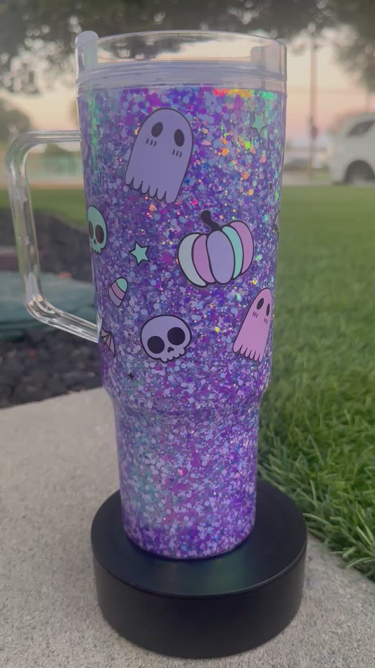 Purple ghost & pumpkins